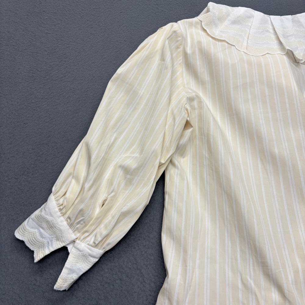 Sandro Cintia Gathered Striped Cotton Mini Shirt Dress Ruffle Collar‎ Size 40 - Picture 13 of 14